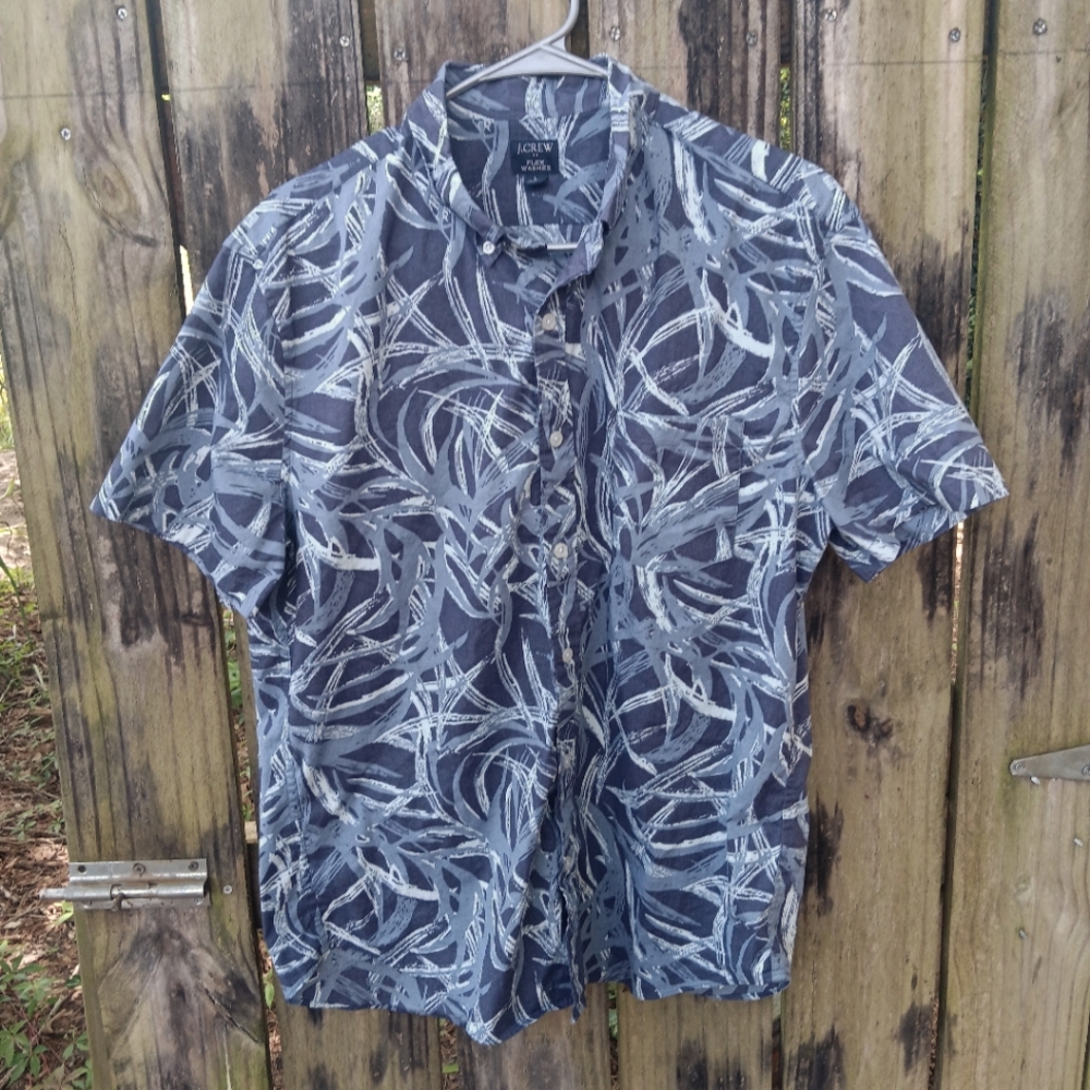 J. CREW Flex Washed Men's Patterned Short Sleeve Button Down Shirt L
